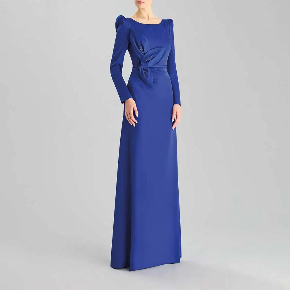 

Elegant Long Sleeve Boat Neck Evening Dress Floral Prom Party Dress Bridesmaid's Dresses for Formal Wedding Party Cocktail Gowns