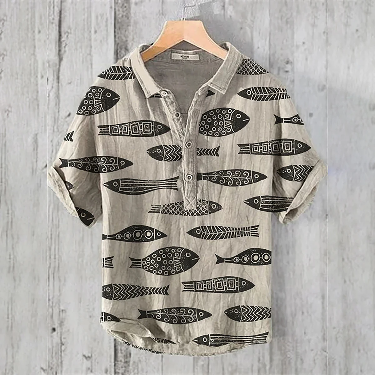 Men\'s trendy linen shirt 100% linen 3D HD print fish series casual loose Hawaiian large size shirt S-5XL fast shipping