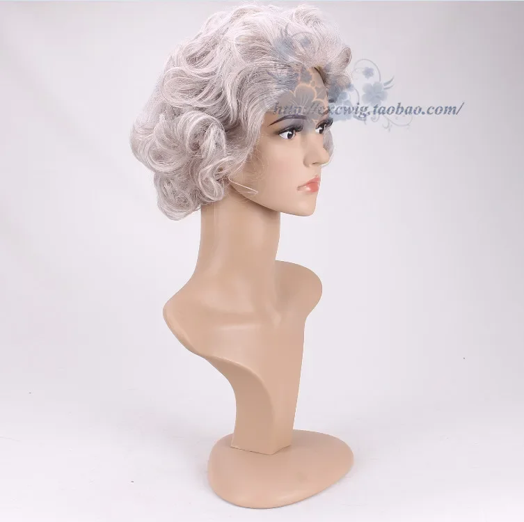 Role Play Egland Elizabeth Queen Silver Grandma  wavy wig Holiday Old Lady costumes