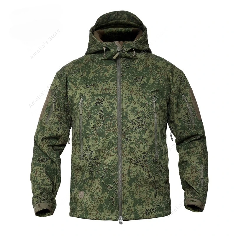 Mens EMR Camouflage Hooded Soft Shell Zipper Jacket Coat Inner Fleece Russian Jungle Digital Camo