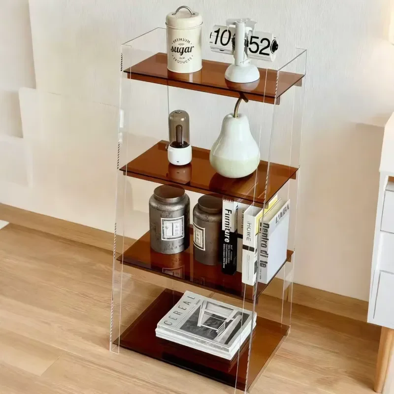 Modern Acrylic Floor to Ceiling Bookshelf Corner Display Cabinet Clear Storage Rack for Living Room Home Organization