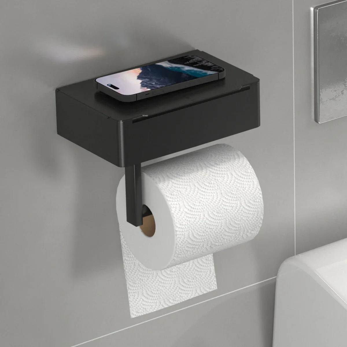 2 In 1 Home Adhesive Toilet Paper Holder Box with Shelf and Storage Box Wall Mount Toilet Paper Roll Box