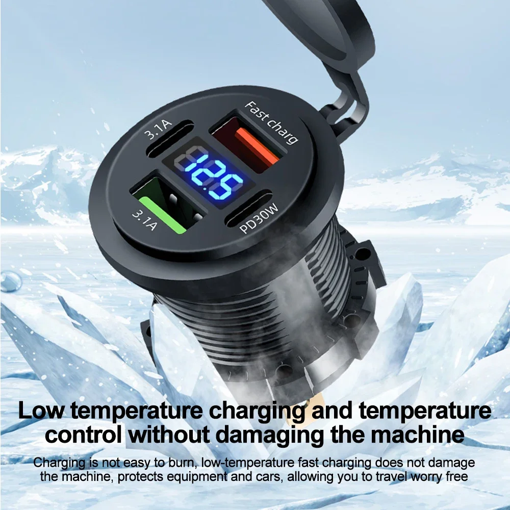83 واط دراجة نارية مقبس شاحن السيارة PD30W شحن سريع 22.5 واط المزدوج USB نوع C منفذ الهاتف محول الطاقة مع الفولتميتر مقاوم للماء #4