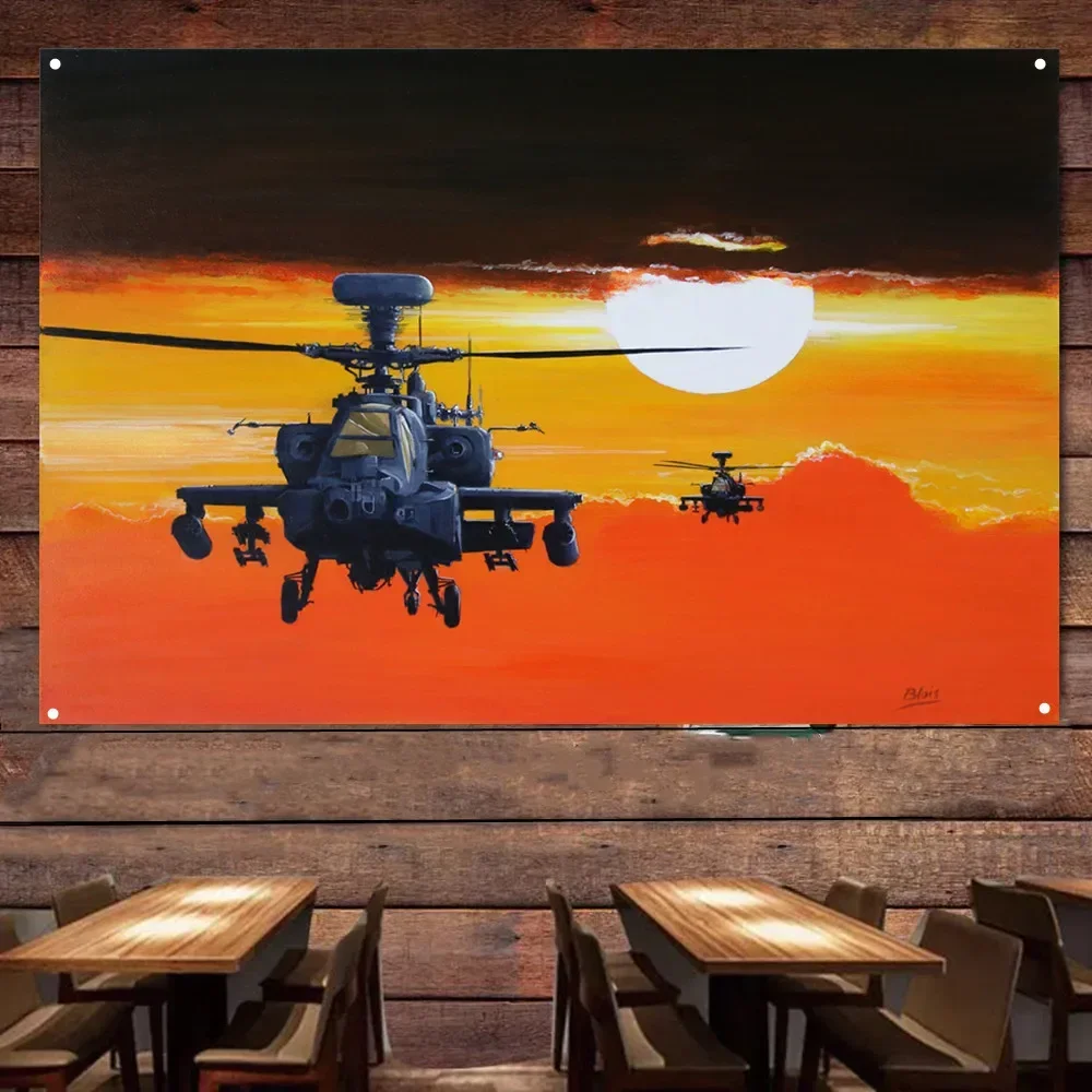 Apache Attack Helicopter Poster Wall Chart - HD Military Art Banner - Air Force Army Fans Wall Hanging Flag Canvas Painting