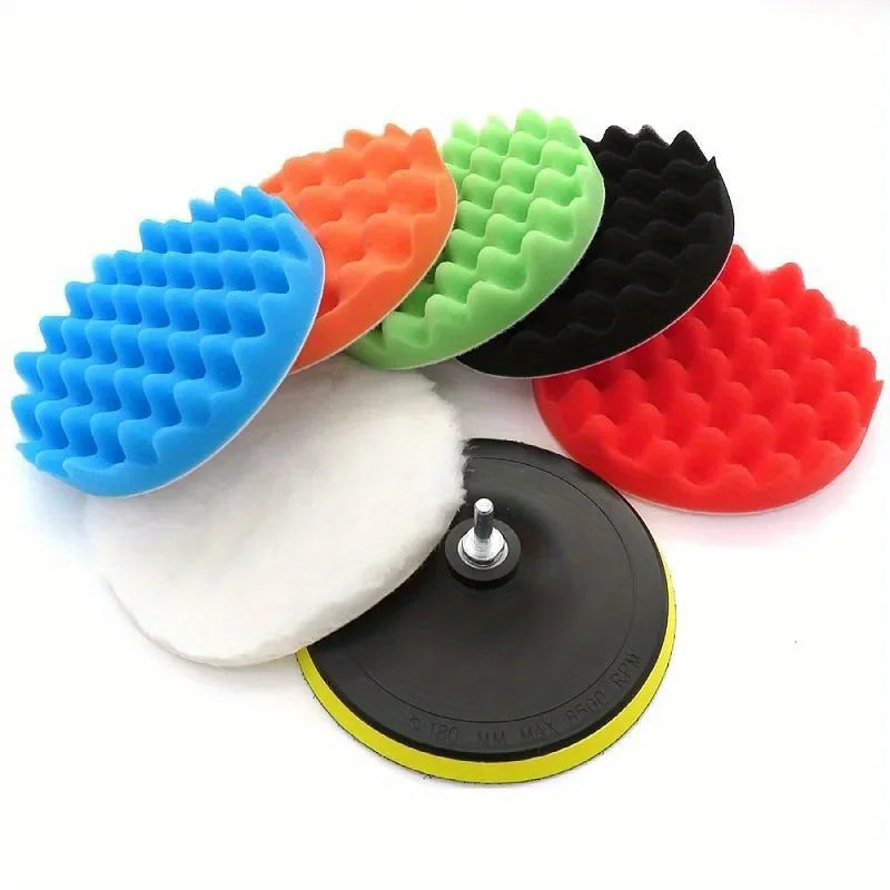 3/5/7 Inch Car Polishing Disc Self-adhesive Polishing Waxing Sponge Wool Wheel Polishing Pad for Car Polishing Drill Bit Adapter