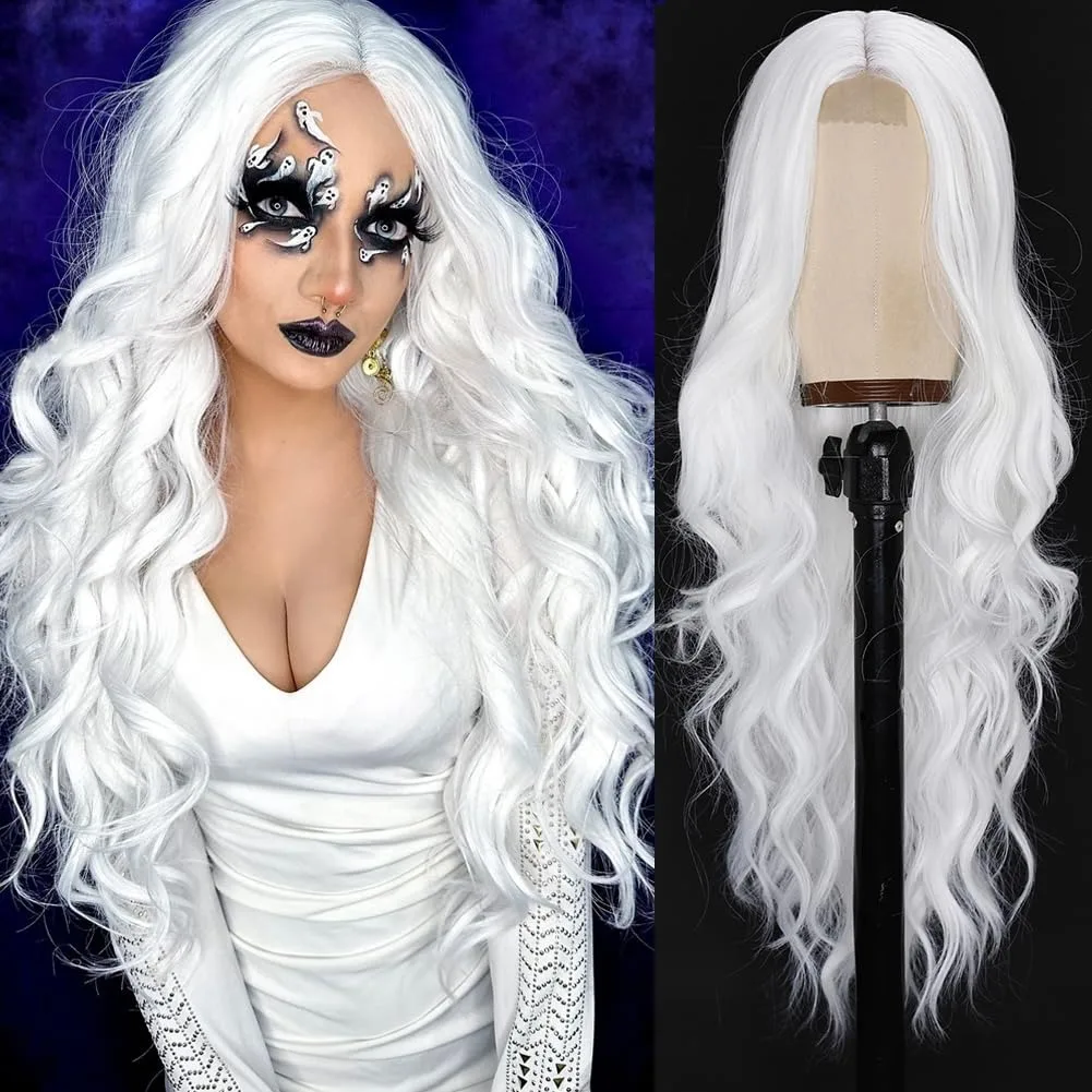 

26 Inch White Body Wave Lace Front Wig For Women Preplucked 13x4 Loose Wave Wig Glueless Lace Wig Cosplay Party