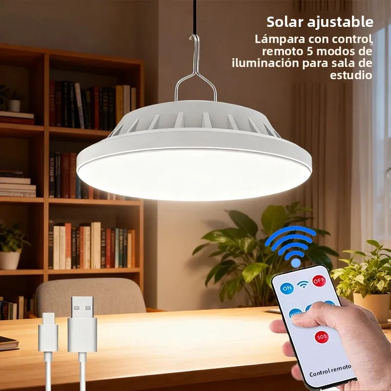 Lámpara colgante solar con control remoto para interiores, linterna y linterna colgante recargable de 60/120 LED, lámpara LED de emergencia