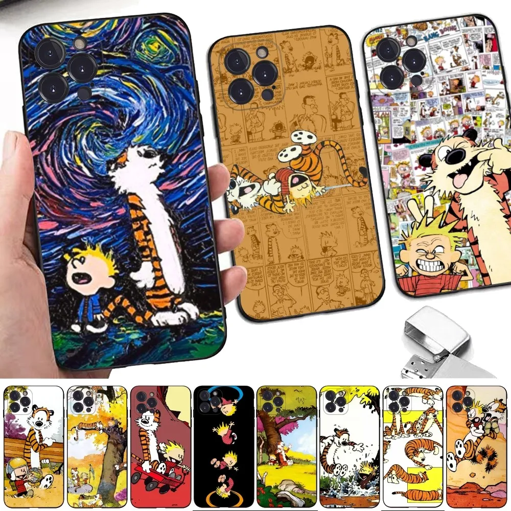 C-Calvin and H-Hobbes Phone Case for iPhone 15 8 7 6 6S Plus X SE 2020 XR XS 14 11 12 13 Mini Pro Max Mobile Case