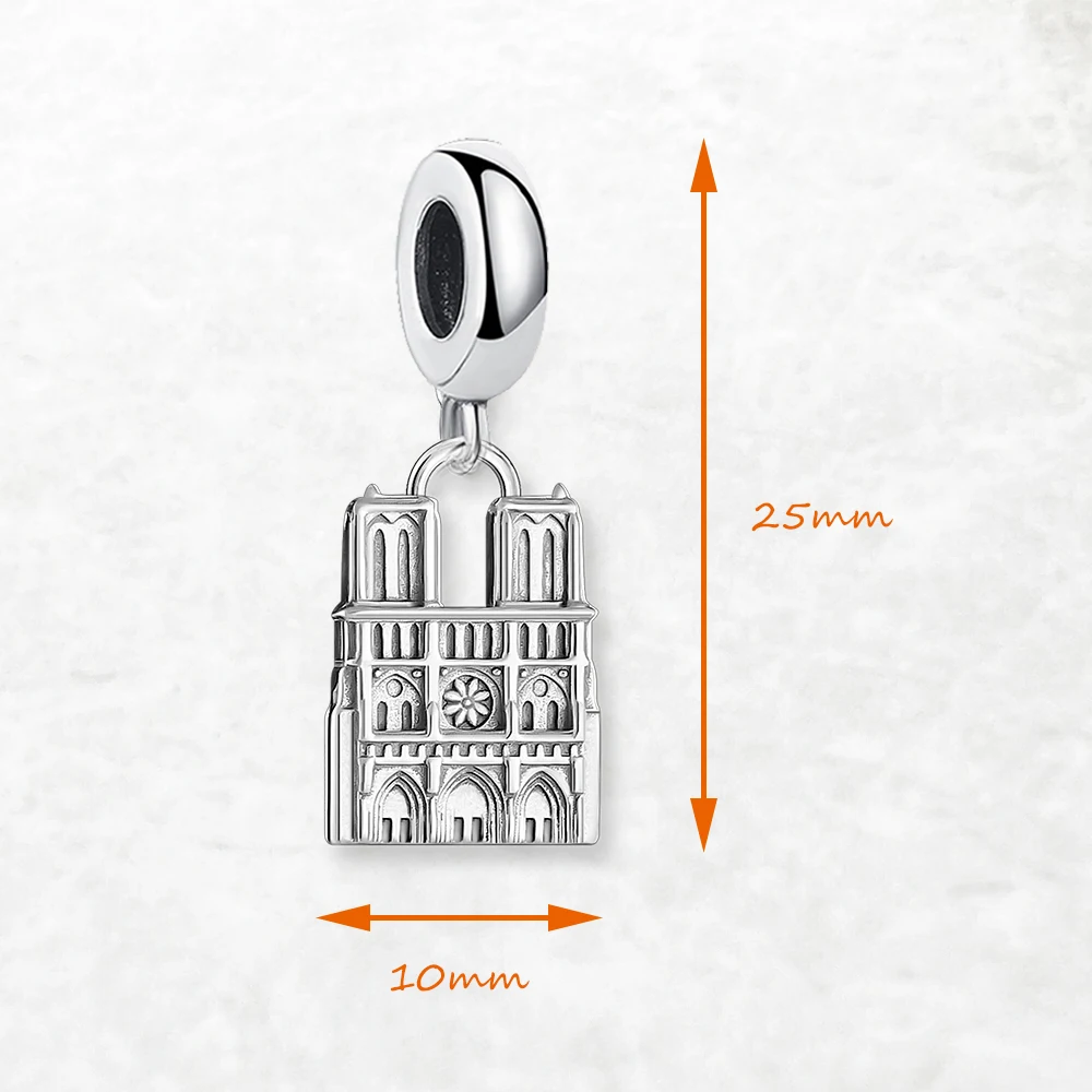 Dangle Charm Pendant Notre-Dame Design Women Men Winter Brand New Vintage 925 Sterling Silver Gift