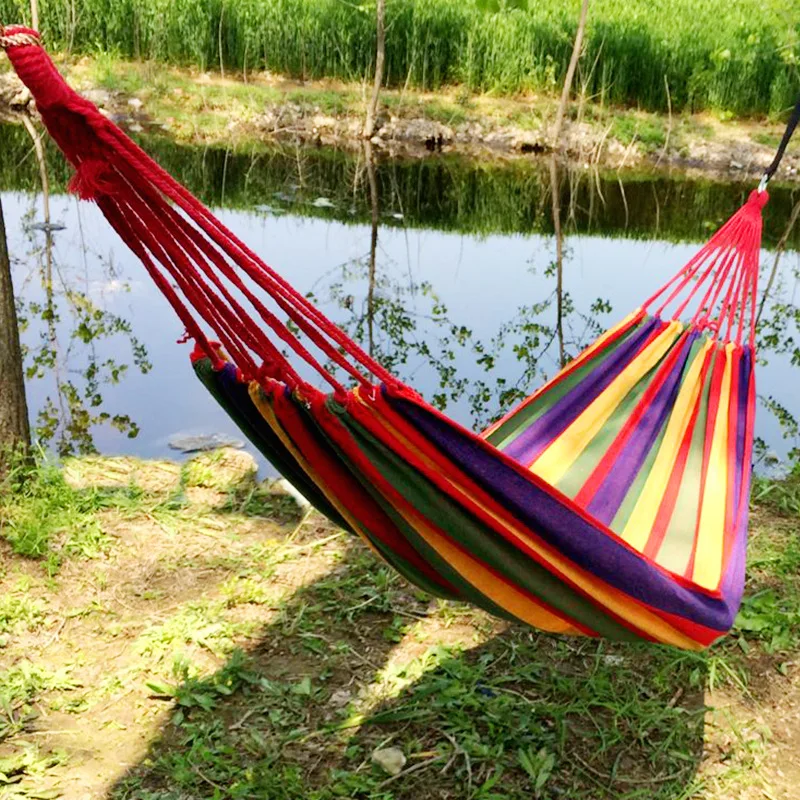 

2 Color Portable Single Hammock Adult Outdoor Colorful Backpacking Travel Survival Hunting Sleeping Canvas Bed Portable Hang Bed