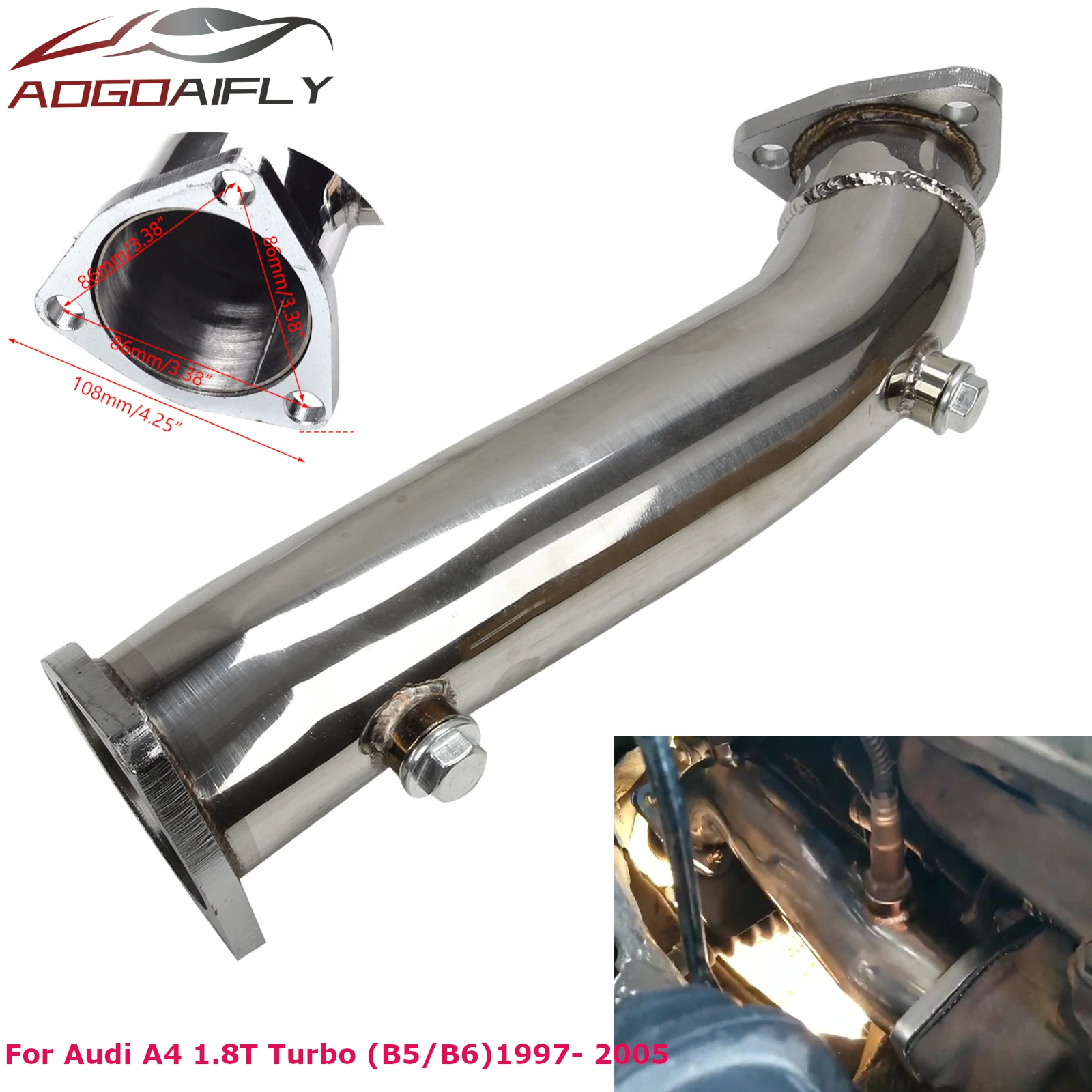 Factory Supply B5 B6 DOWNPIPE EXHAUST Pipe For AUDI A4 97-05 VW PASSAT 1.8T I4 DOHC Engines STAINLESS STEEL