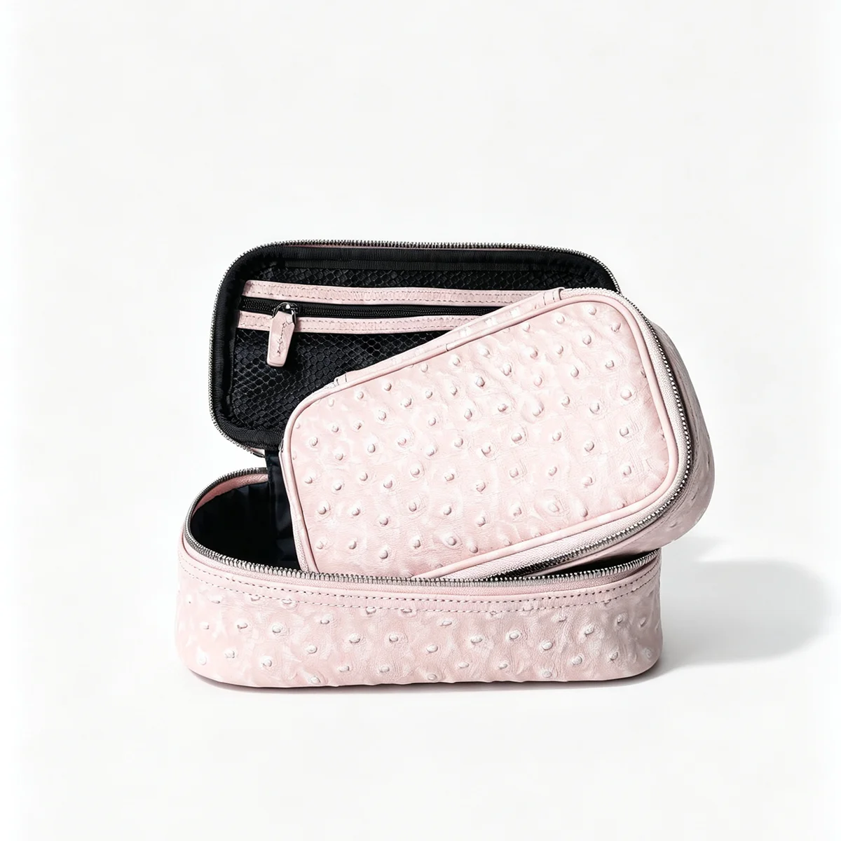 Neue Kosmetiktasche aus Straußenleder, tragbarer Reise-Kosmetik-Organizer, schneeweiß, für Damen, Handtasche, Toilettenartikel-Etui, Kosmetikbeutel – Detail 8