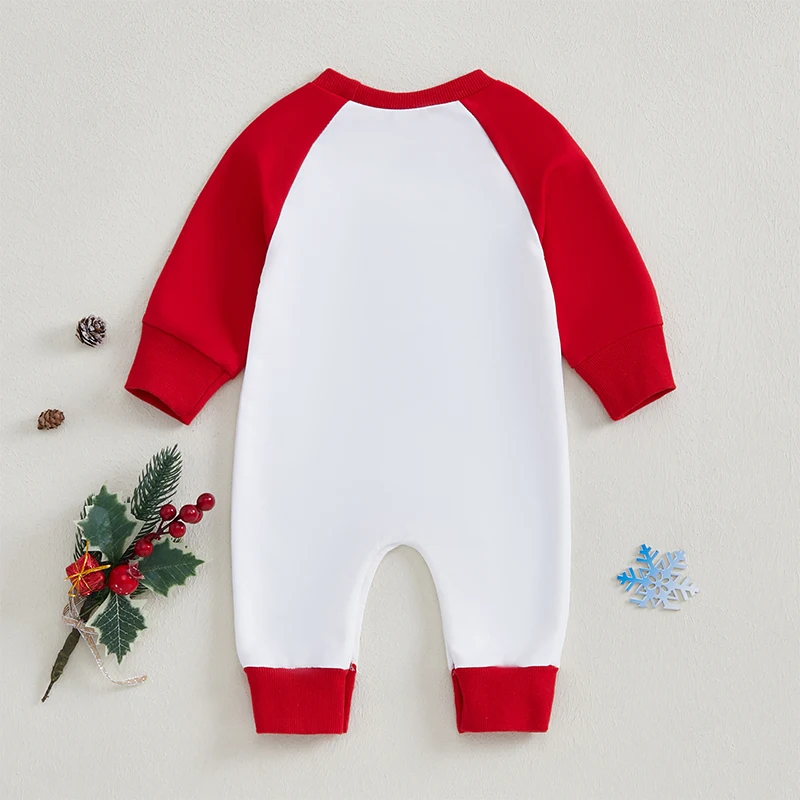 Baby Snap-up Christmas Jumpsuit Santa Hat Letter Number Print Round Neck Long Sleeve Romper