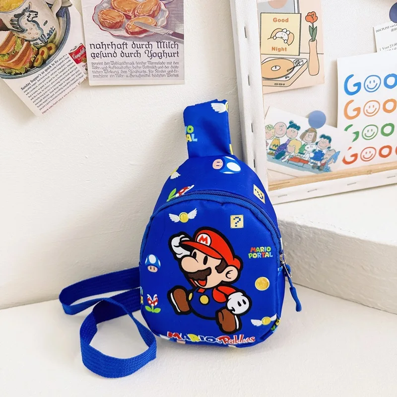 Super Mario Luigi Bowser Yoshi Cartoon Children Blue Canvas Chest Bag Crossbody Backpack Storage Portable Travel Birthday Gifts