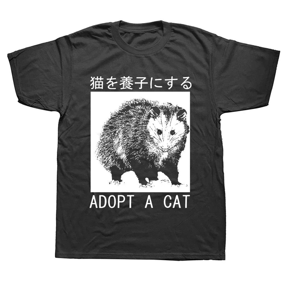 

Adopt A Cat Opossum Japanese T Shirts Graphic Cotton Streetwear Short Sleeve Birthday Gifts Summer T-shirt Men Women Clothing