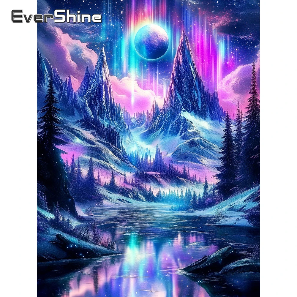 

EverShine Full Square Diamond Embroidery Snow Mountain Picture Of Rhinestones Painting Landscape Mosaic Moon Wall Decor