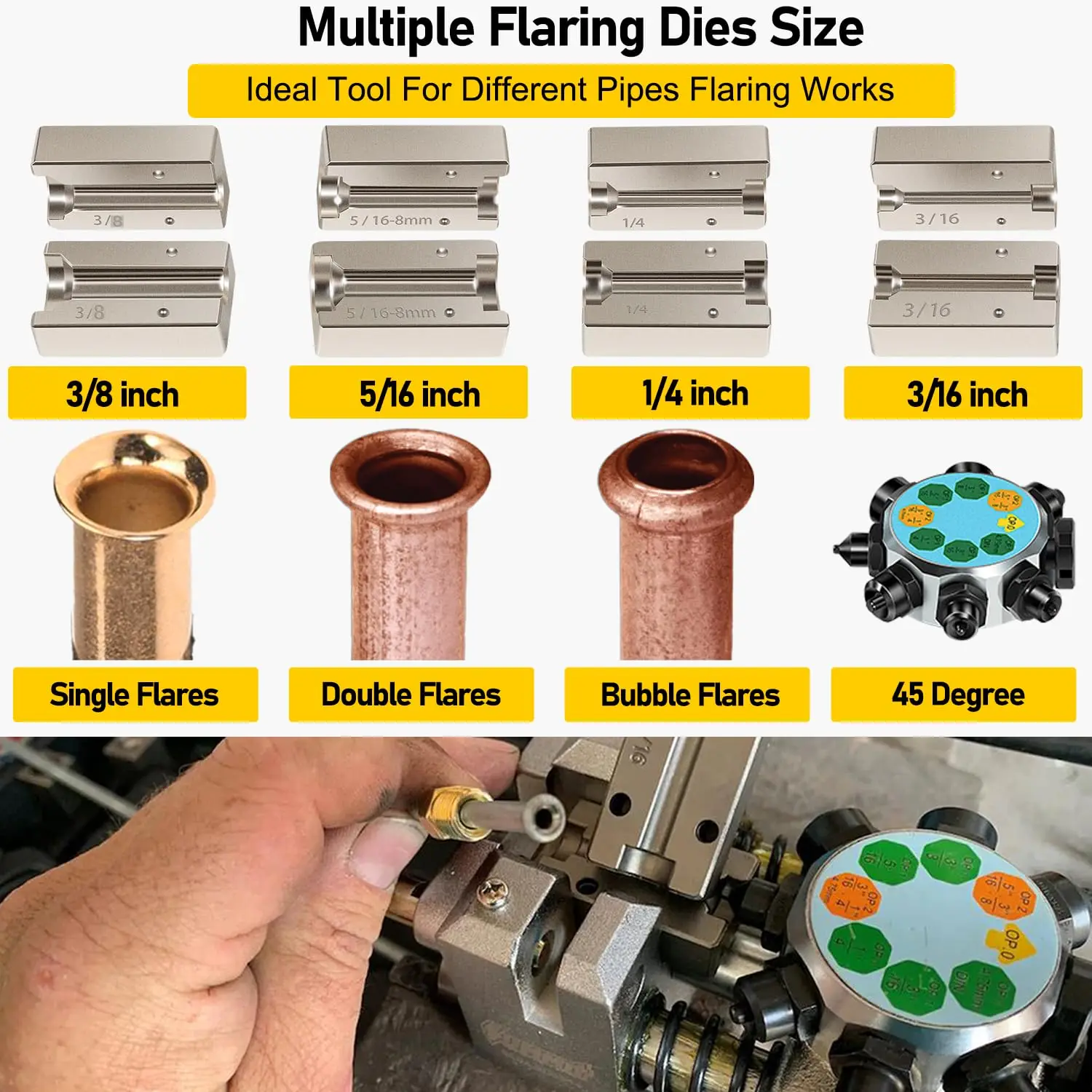 Brake Line Flaring Tool 45° Set Single Bubble Double Flares, Brake Line & Tubing Flaring Tool For 3/16