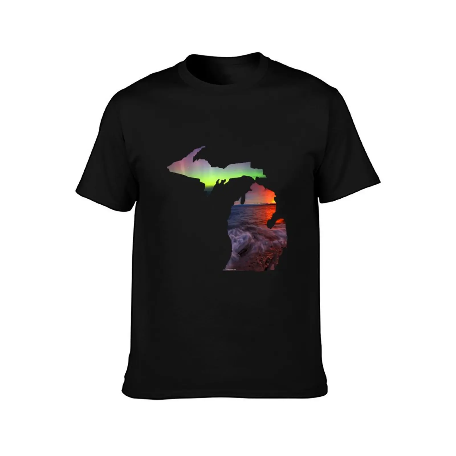 Michigan Car Window Sticker - Lake Superior Sunrise and Northern Lights T-Shirt Big Size Daily Wear T-Shirt