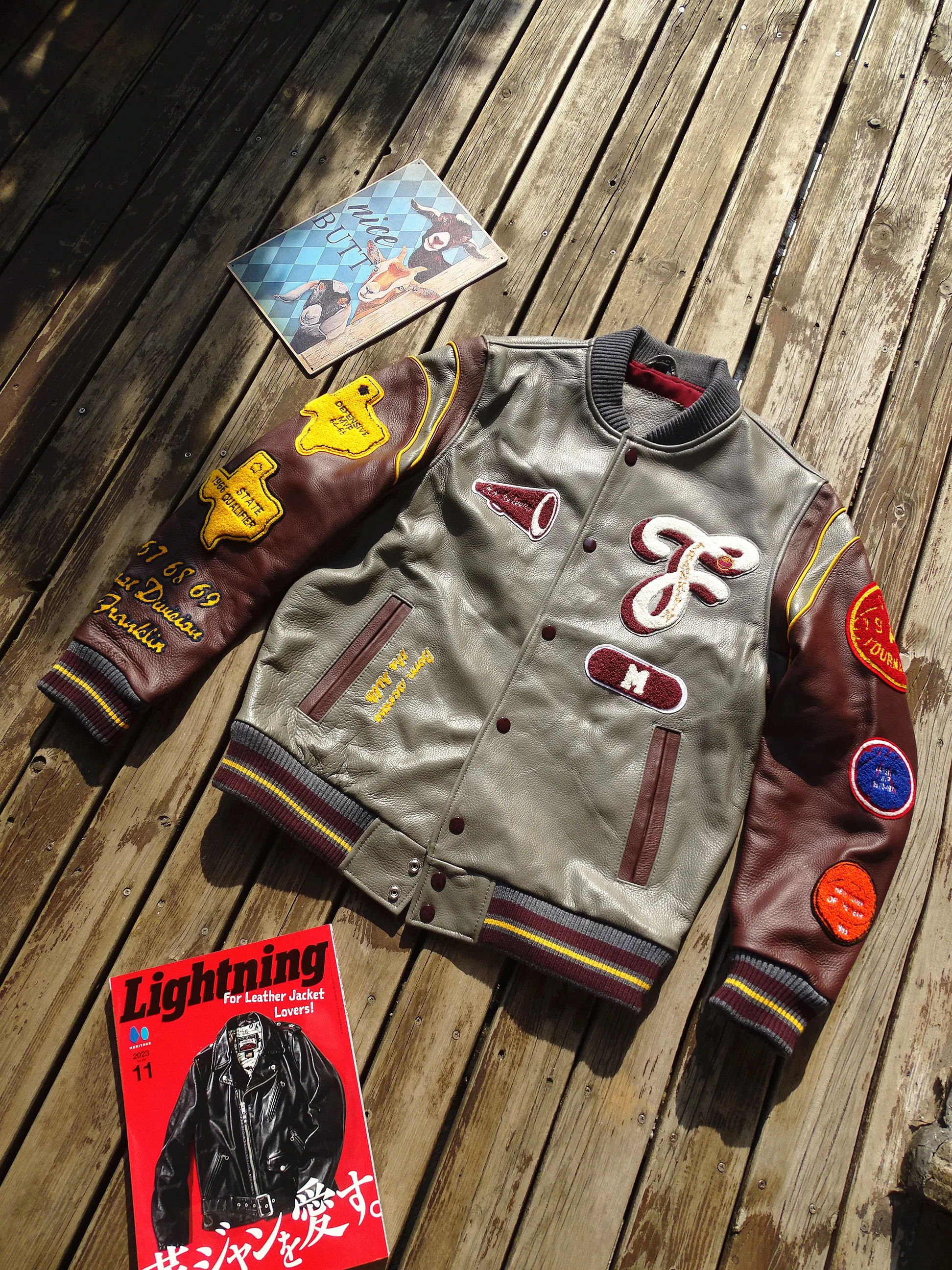 

Кожаная бейсбольная куртка в стиле пэчворк, цветная воловья кожа, мужская и женская, полная кожаная, осенняя теплая, на одной пуговице