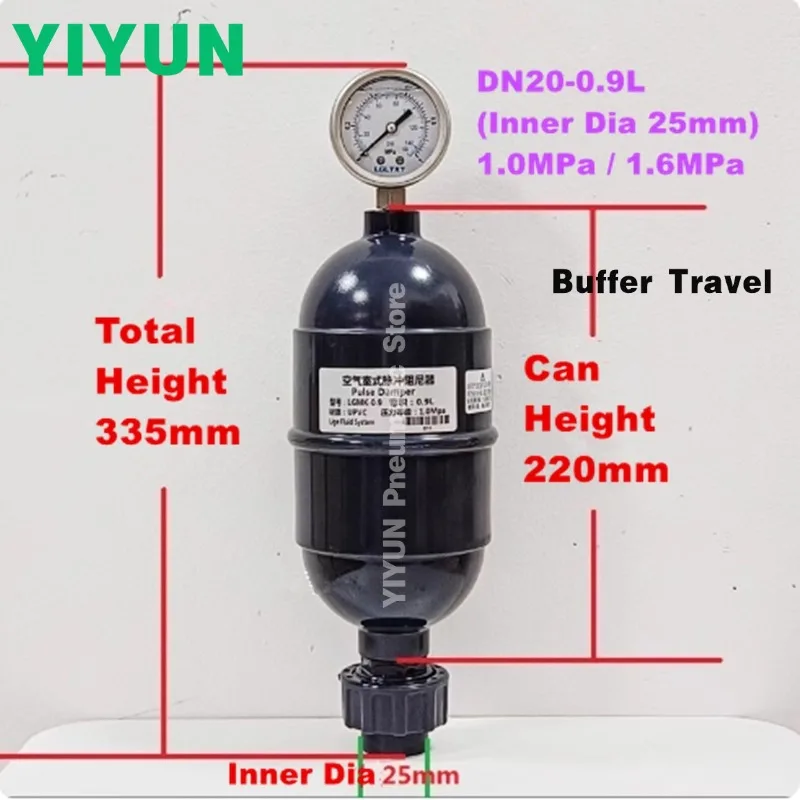 1pc UPVC Plastic Pulse Damper Air Type Pulsating Buffer for DN15 DN20 DN25 DN32 DN40 DN50 1.0MPa/1.6MPa Pressure Rating