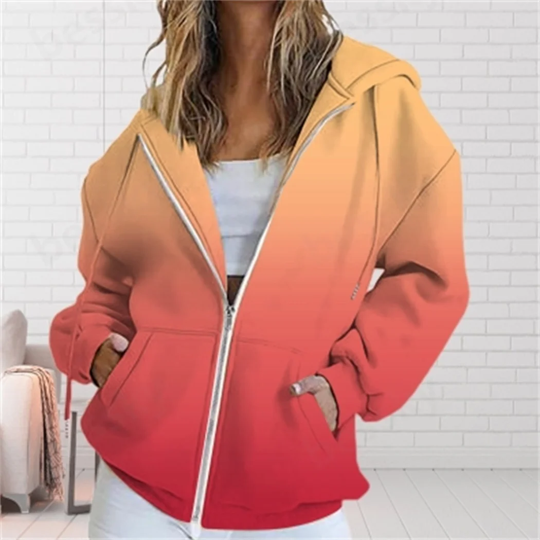 

Spring and Autumn Comfortable Casual Gradient Hooded Zipper with Pocket Hoodie