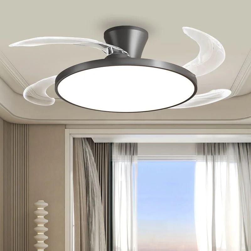 New Ultra-Thin Chandelier Fan LED Invisible Ceiling Fan with Light 3 Folding Blades Pendant Light Kitchen Living Room Office