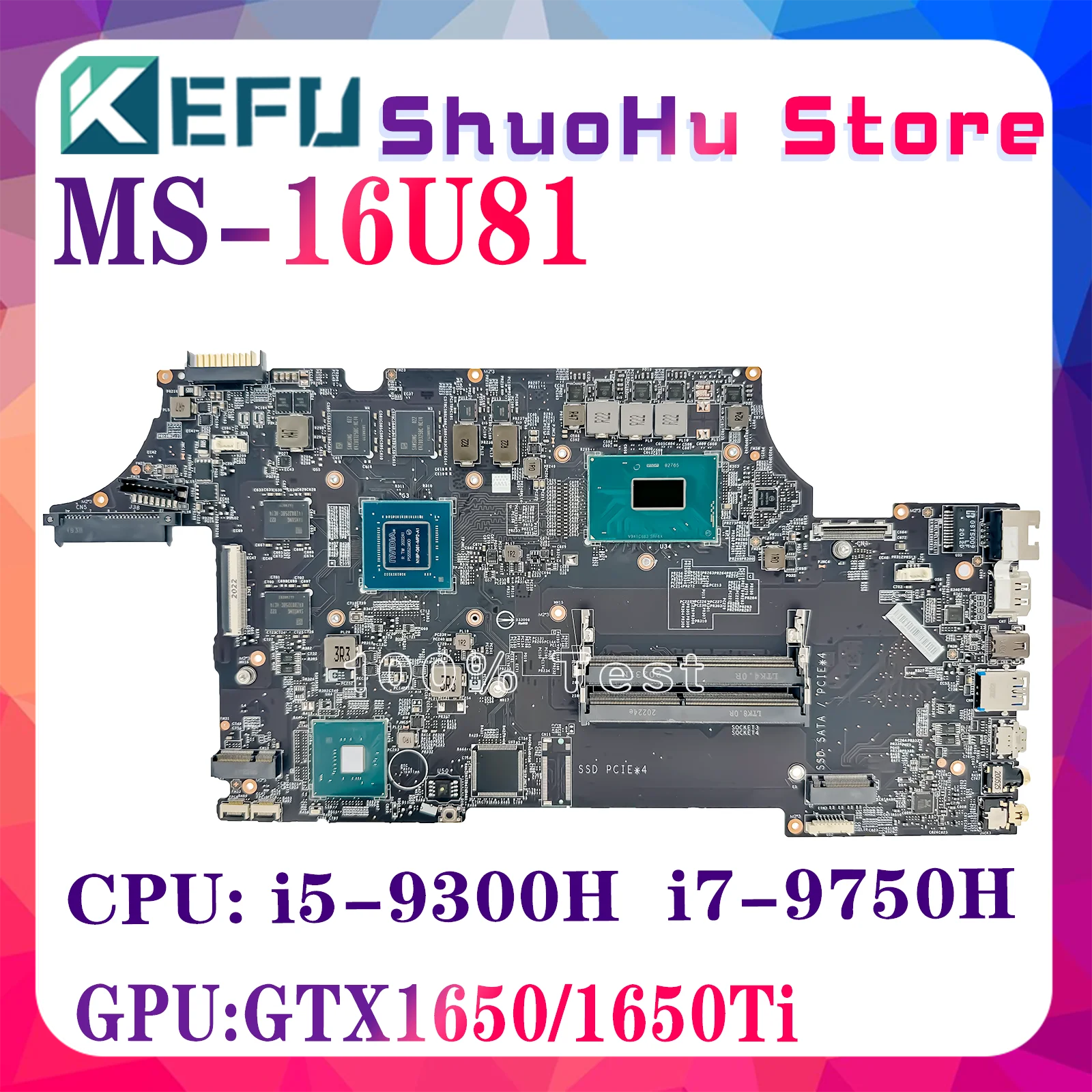 

KEFU MS-16U81 Notebook Mainboard For MSI GP65 CR620 MS-16U8 Laptop Motherboard W/i7-9750H i5-9300H GTX1650/1650ti 100% Test OK