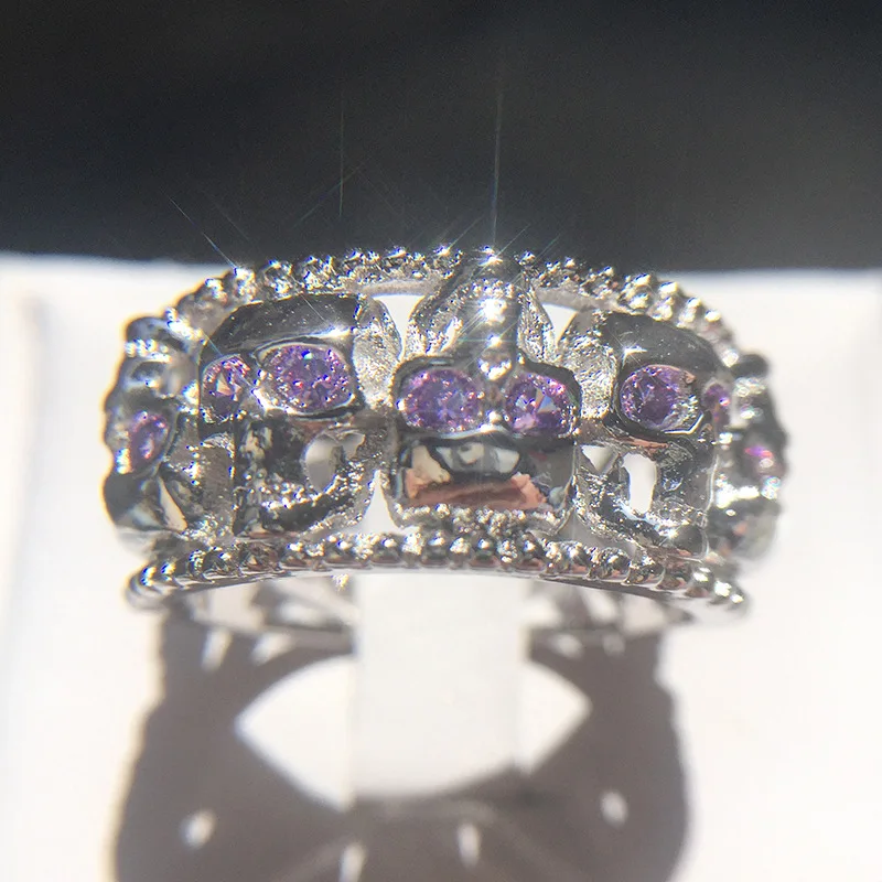 Punk White Gold Ghost Skull Skeleton Hand CZ Ring Women Punk Style Motor Biker Men Ring New Skull Silver Color Jewelry - Image 3