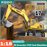 1/18 RC Excavator 17Channel Dumper 2.4GHz Spray RC Truck Simulation Engineering Electric Vehicles Educational Toys for Kids Gift