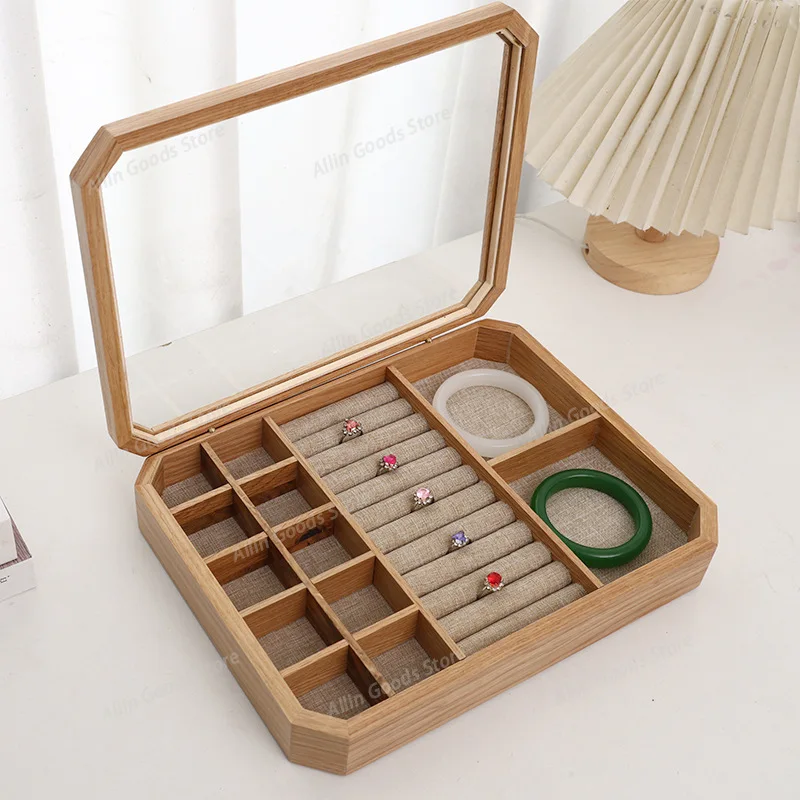 Solid Wood Retro Jewelry Casing Portable Cosmetic Accessory Organizer for Ladies’ Earrings, Bracelets & Rings Display