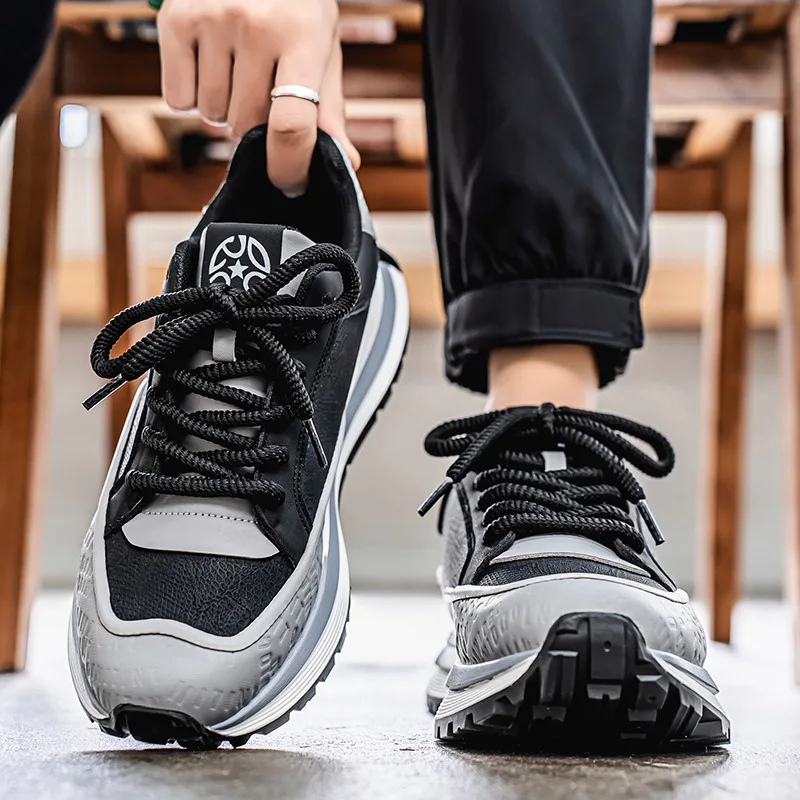 メンズレザーランニングシューズ,高さを高めるソフトソール,滑り止め,厚手のソール,さまざまな色