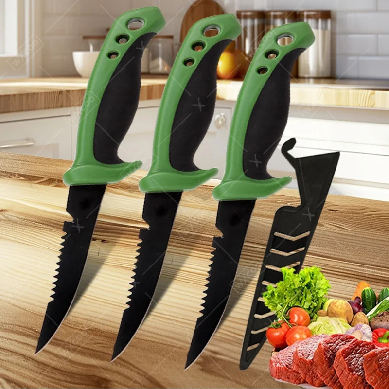 WXCOO Stainless Steel Fish Fillet Knife with Cover Kitchen Butcher Knife Household Meat Fish Killing Knives Non-Slip Handle