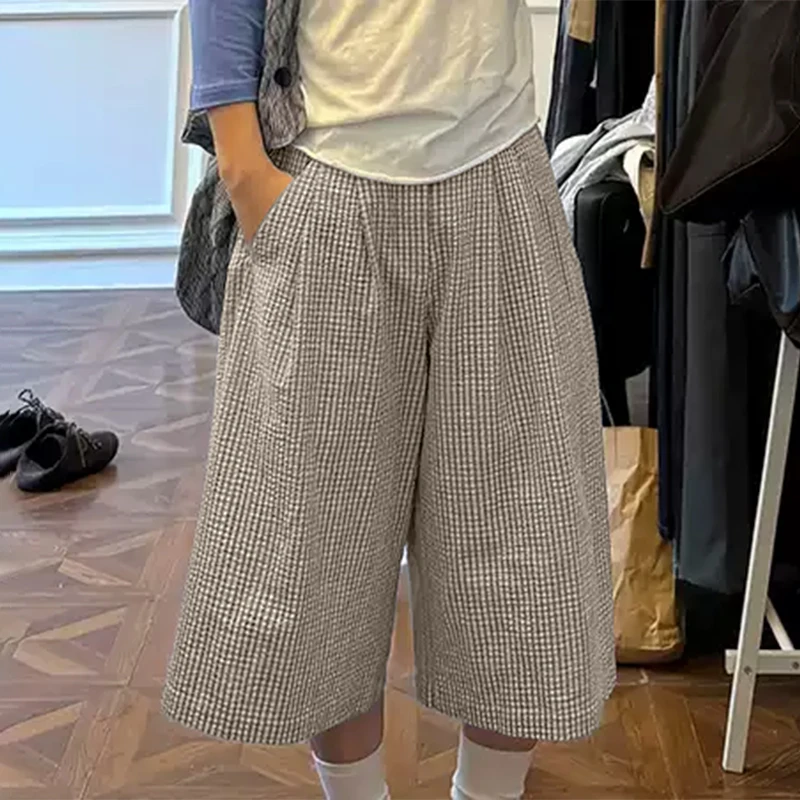 

INCERUN Men Plaid Shorts Button Joggers Summer Loose Casual Men Bottoms Streetwear Korean Style 2026 Fashion Wide Leg Shorts Men