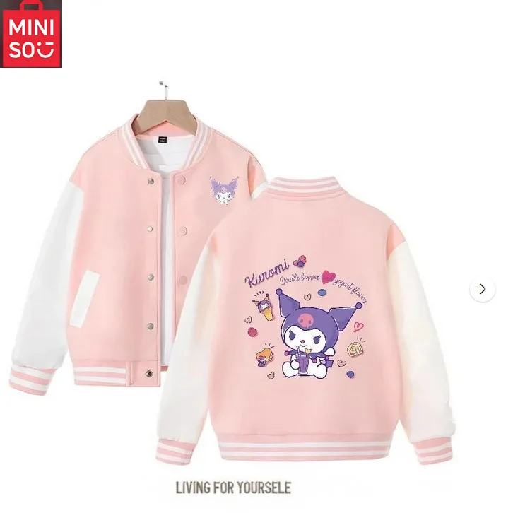 Zip Up Hoodie MINISO Kids Streetwear Kuromi Children's Hoodie Zipper Children Sweatshirt Manga Clothes Kid Girl Boy Top Hood