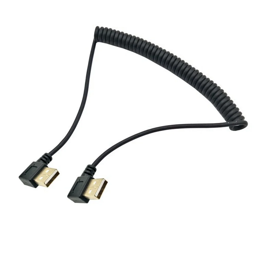 

USB 2.0 90 degree left and right double elbow USB male charging data cable elbow telescopic spring cable 1M