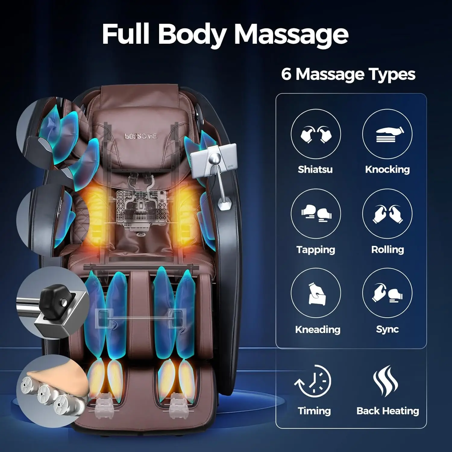 كرسي تدليك 4D لكامل الجسم بدون جاذبية SL Track كرسي تدليك الحرارة شياتسو - تطبيق مكتب المنزل للتدفئة الخلفية للقدم AI