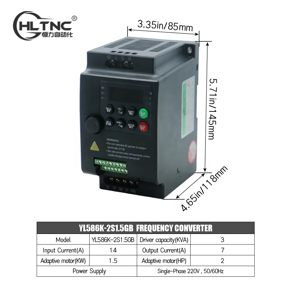 1.5KW 50/60Hz Frequentieomvormer Converter VFD 220V Eenfase naar Drie Fase Converter VFD 1.5KW