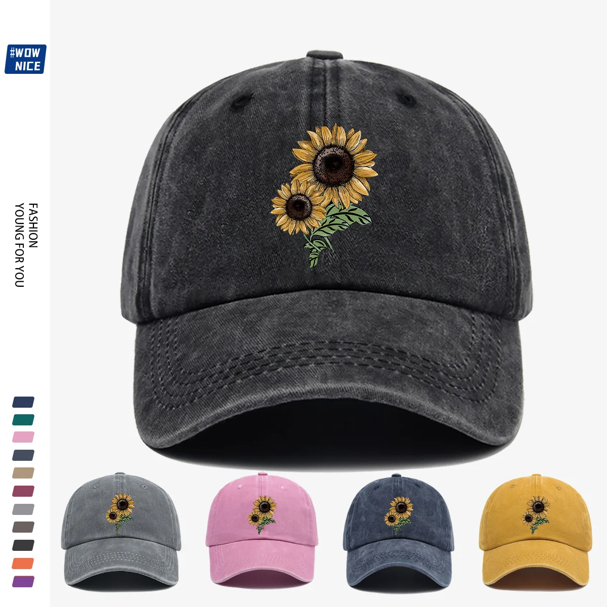 1pc Sunflower Double Flower Print Baseball Cap Vintage Hand-Drawn Design Fashionable Trendy Individual Unisex