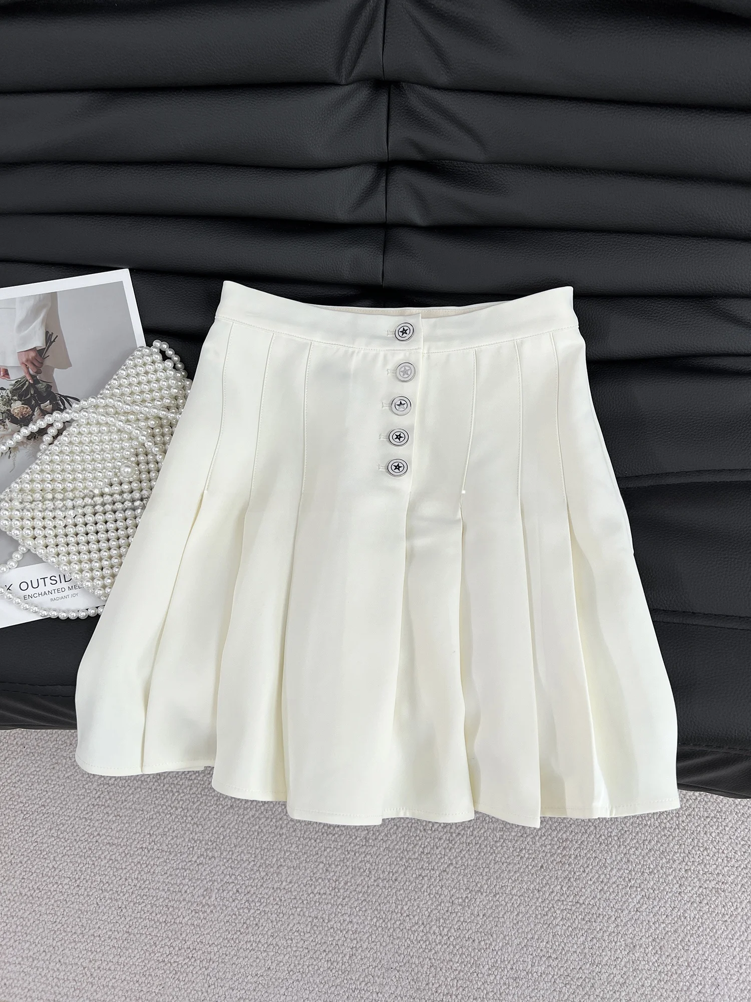 

Casual Faionable High Waist Pleated Skirt Women's Spring Summer New Sle Youthful College Sle f-length Skirt