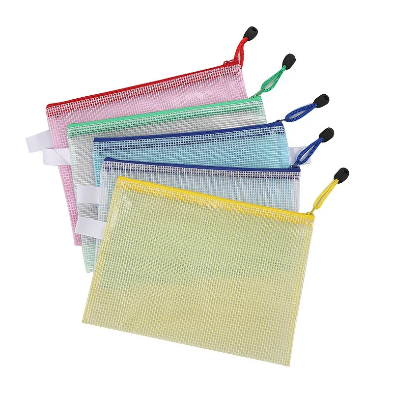 Waterproof Mesh Zipper Bag Semi Transparent File Pouch For Stationery Documents Toys Makeup Office School Travel A5 A4 Color