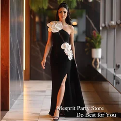 Saudi Evening Dress One Shoulder Sleeveless Ivory Flowers High Slit Mermaid Prom Gown Simple Dubai Party Dresses فساتين سهرة