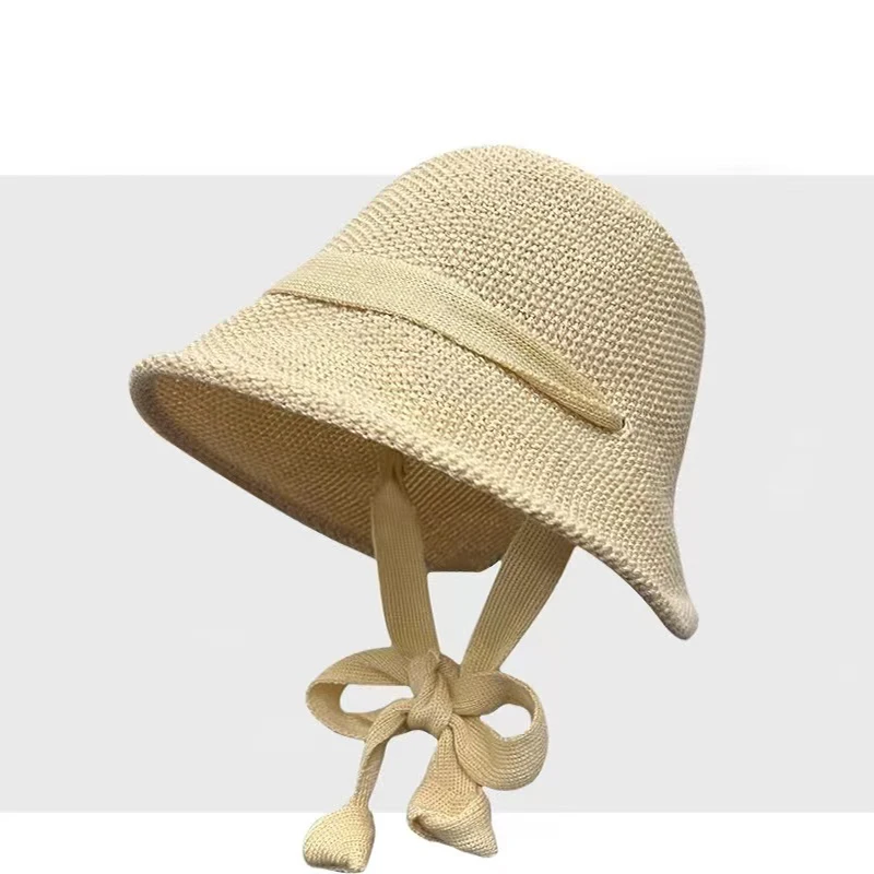 2024 spring summer new bucket hats for women korean fashion lace up Sunscreen cap female vacation beach large brim fisherman hat