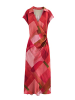 TRAF Sexy Sleeveless Printed Dress For Women Elegant Loose V Neck Folds Slim Dresses 2025 New Summer Chic Female High Street
