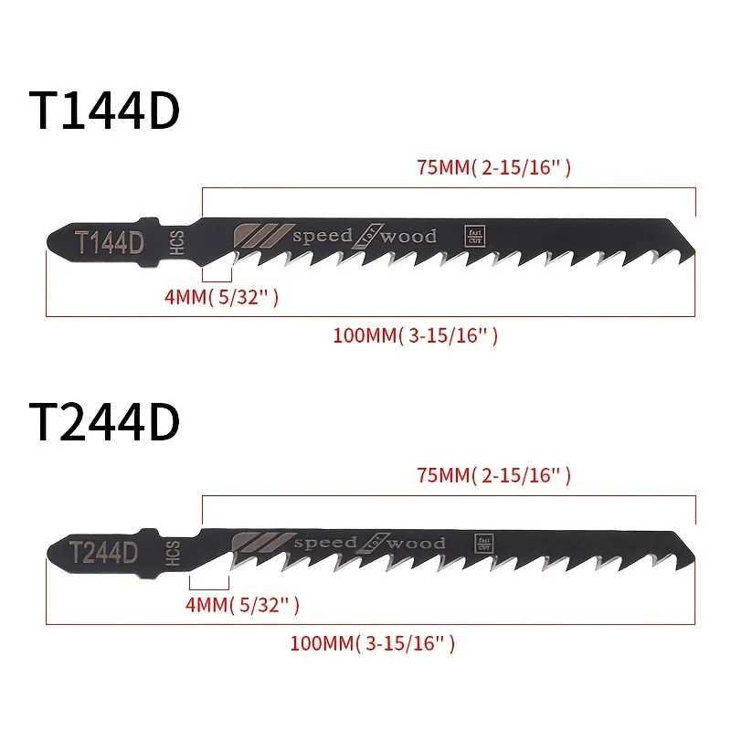 5 Pieces 100mm Jump Saw Blade T144d/T244d HCS Reciprocating Saw Blade Curve Saw Blade Set for High Speed Wood Cutting Green Pack