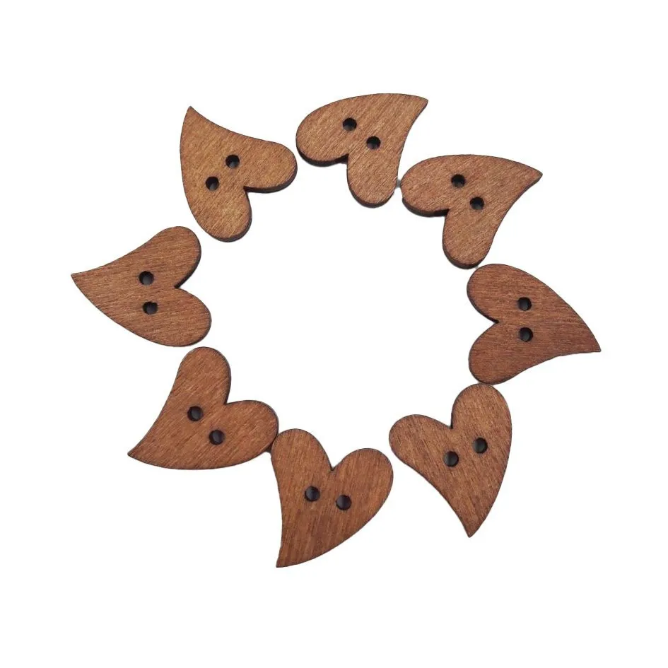 Wooden retro brown peach heart buttons, painted love decorative sewing wooden buttons 100 in a pack
