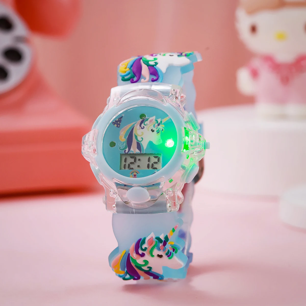 

Модные трендовые вечерние блестящие силиконовые светящиеся электронные часы с единорогом, подходят для подарков на Рождество и Хэллоуин