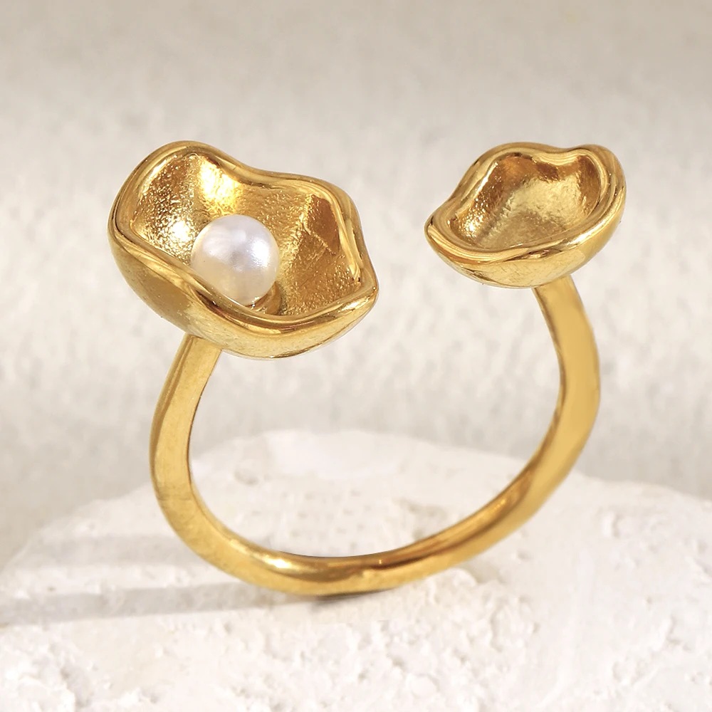 لا. Muses البطلينوس شل اللؤلؤ على شكل الفولاذ المقاوم للصدأ المرأة حلقة مفتوحة مطلي PVD العصرية اليومية مجوهرات اكسسوارات هدية