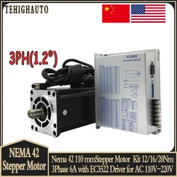 Nema 42 3Phase Hybrid Open Loop Stepper Motor+EC3522 Drive Kits 3Phase 220V 6A 110mm Stepper Motor 12/16/20N.m Shaft 19mm