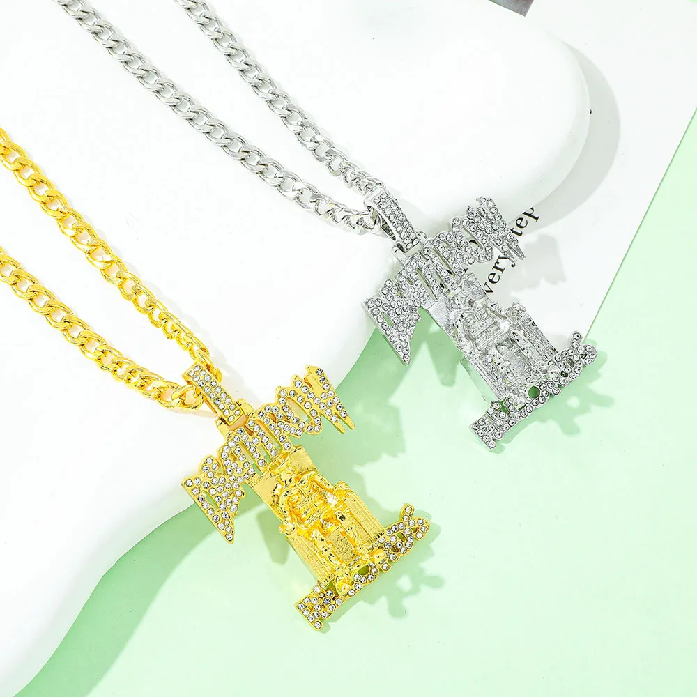 Hip-Hop DEATHROW RECORDS Prisoner Necklace Rhinestone Pendant Couple Necklace with Crystals - view 6