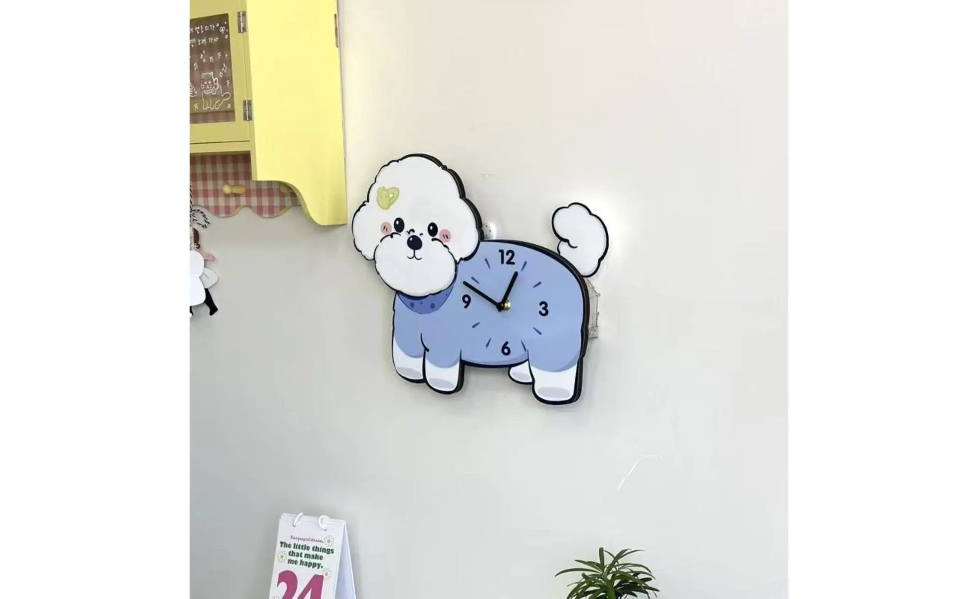 Bichon Frise Wall Clock Adorable Design Wagging Tail Dog Clock Distinctive Gift Easy Installation for Bedroom, Nursery